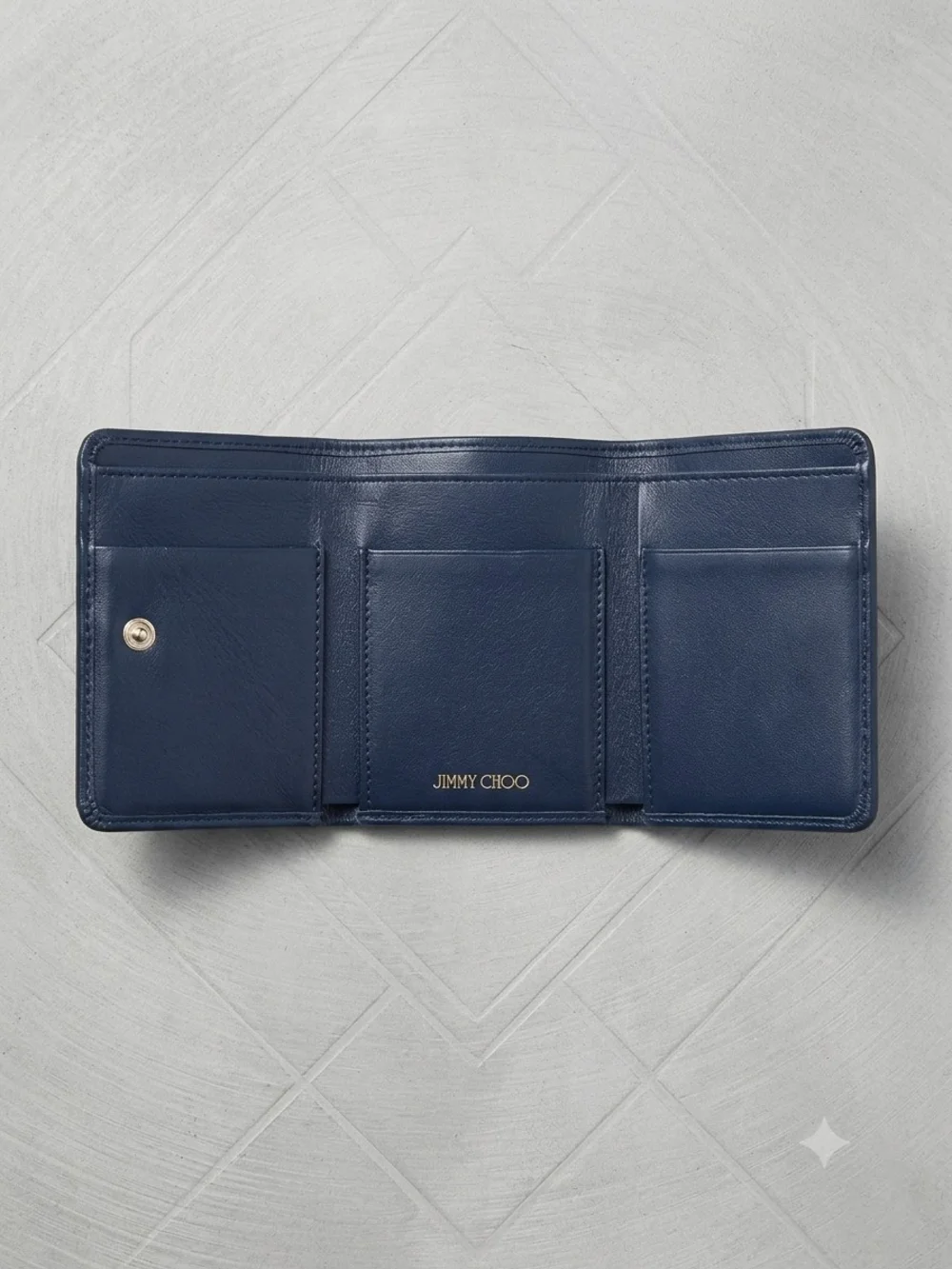 Jimmy Choo Navy Leather Card Holder with Metallic Star Accents